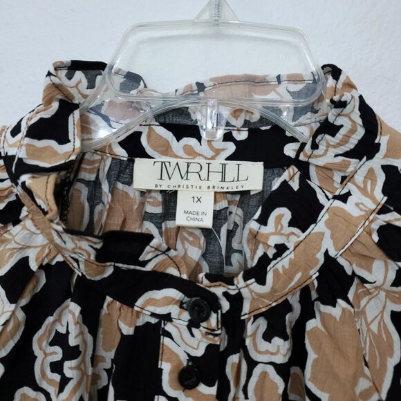 TWRHLL by Christie Brinkley Smocked Button-down Floral Blouse Size 1X - Picture 6 of 11